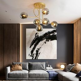 Chandeliers Light Luxury Ceiling Lamp Nordic Led Golden Glass Ball Multi Head Chandelier Used For Decorative Lighting In Living Room Bedroom