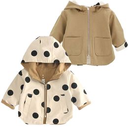 Baby Jacket Girls Double Sided Outerwear Toddler Sport Coats Children Hooded Clothing Spring Autumn Boys Polka Dot Trench Coat 211011