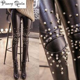 Plus velvet Leather legging Sequins punk leather pants leggings Rivets punk Pencil Pant plus size leggings SH190828