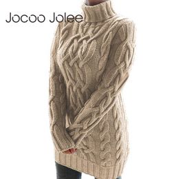 Jocoo Jolee Vintage Thrtleneck Sweater Dress Europe Warm Thick Twist Slim Knitted Dress Office Lady Elegant Long Sweater 210619