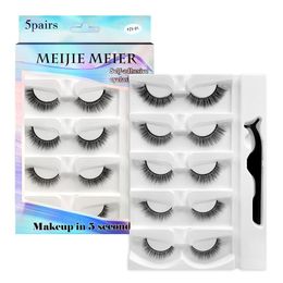 3S Quick Wear Eyelash Glue-free Thermal Self-adhesive Naturally Soft False Eyelashes With Tweezers Set 5 pairs/sets