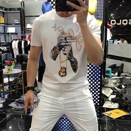 Men's T-shirts Shinning Luxury 2022 New Fashion Man Streetwear Casual Short Sleeved Tee Printing Mercerized Cotton High Q2928