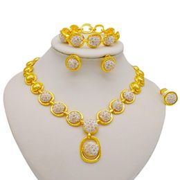 Earrings & Necklace Dubai Jewellery Set Gold Colour Bracelet Ring Wedding Ornament Bridal For Women African Jewellery Sets