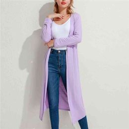 Autumn Ladies Casual Kintted Cardigan Comfortable Simple Solid Loose Long Sweater Fashion Female Coat 210805