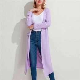 Herbst Damen Casual Kintted Cardigan Bequeme einfache feste lose lange Pullover Mode weibliche Mantel 210805