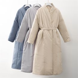 Design Women Winter degree Thick Coat Warm Parka Oversized Maxi Long coat with belt Casual Outerwear 211008