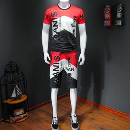 Summer Mens Sets Fashion Tracksuit Luxury Print O Neck Track Suit Male Elastic Waist Jogger Set Shorts + Short Tshirt Sweatsuit 210527