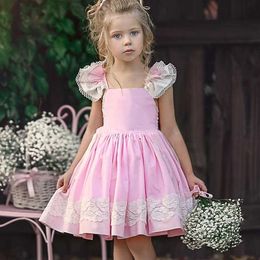 Children Clothes Summer Girls Dress Knee Length Plaid Pleated Dress Lace-up Backless Ball Gown Party Dress Girl Kids Green 210713