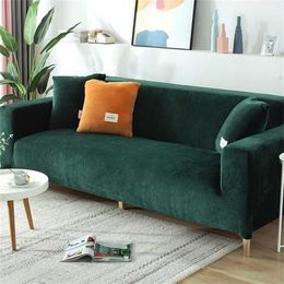 Velvet Plush Sofa Cover for Living Room Sectional Couch Elastic Case Slipcover Stretch 1/2/3/4 Seater 211116