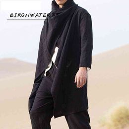 Long Slim Men Trench Coat casual solid Lapel Windbreaker Male Fashion Autumn Winter Coat Long Design Trench Male 211106