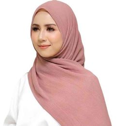 Jachon Fashion Style Islamic Ladi Hijabs Pleated Chiffon shawl Long Wrap Crushed Chiffon Scarv Women Crinkle Chiffon Scarf