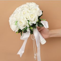 White Bridal Bouquets Round Wedding Flowers Artificial Lilies Roses De Mariage handmade Brooch Wedding Party Decoration