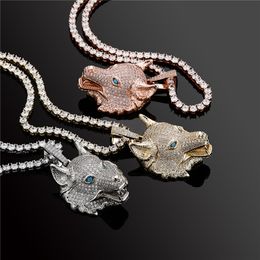 Men Women Fashion Hip Hop Jewelry Necklace Gold Silver Colors Cz Wolf Head Pendant with 24inch Rope Chain Nice