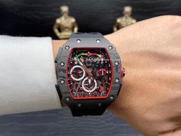 2021 top custom men's automatic mechanical watch carbon fiber multifunctional sports tape watch Red luxury with fashion trend richar watches wristwatches RM50