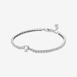 100% 925 Sterling Silver Link Sparkling Heart Tennis Bracelet Fashion Women Wedding Engagement Jewellery Accessories