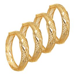 24K Bangles 4Pcs/lot Ethiopian Africa Fashion Gold Colour Cuff Bracelet For Women African Bride Wedding Jewellery Gifts