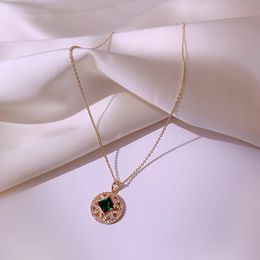 Pendant Necklaces Fashion Green Crystal Necklace For Woman Simple Gold Chain Clavicle Luxury Jewelry Accessories Anniversary Gift