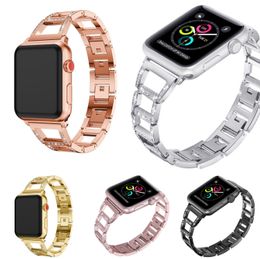 Luxury Metal Diamond Strap Watchband for Apple Watch Band 44mm 42mm iwatch SE 6 5 4 3 2 1 38mm 40mm Stainless Steel Loop Wrist Straps Bracelet T shape style