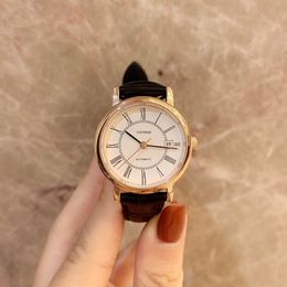 New Classic Design Geometric Roman Number Watches Women Rose Stainless Steel Quartz Watch Female Black Leather Date Clock