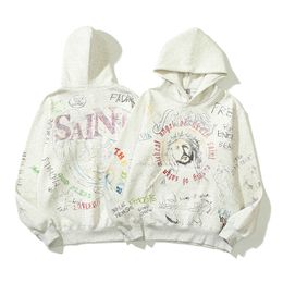 hoodies for print UK - Casual Hip Hop Fleece Hooded Sweatshirts Women Men Graffiti Angel Devil Print Hoodies Harajuku Streetwear Pullover Tops