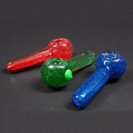 Latest Colorful Pipes Glitter Liquid Filled Pyrex Thick Glass Smoking Tube Handpipe Portable Handmade Dry Herb Tobacco Oil Rigs Filter Bong Holder DHL Free