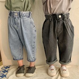 Korean style spring girls boys loose casual jeans 2-6 years kids children elastic all-match denim pants 210615