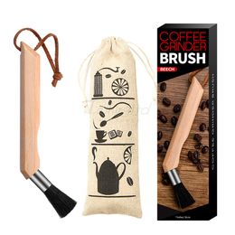 Coffee Grinder Cleaning Brush, Heavy Wood Handle & Natural Bristles Dusting Espresso Accessories with Storage Bag