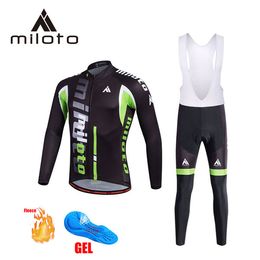 2024 miloto Black Green Team Winter Cycling Jersey Set Bicycle Clothing Breathable Men Thermal Fleece Long Sleeve Shirt Bike bib Pants B10