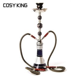 COSY KING Glass Hookah Set Double Tube Glass Hookah Bar ktv Chicha Narghile Accessories Shisha Pipe Ceramic Bowl Smoking set C0312