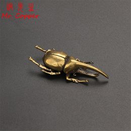 Solid Brass Simulation Insects Figurines Miniatures Bugs Tea Pet Ornaments Flowerpot Decorations Accesories Copper Beetle Statue C0220