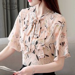 Fashion women blouse and tops ladies tops off shoulder top harajuku shirts chiffon blouse white blouse Bow Floral 3633 50 210527