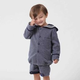 Kids Spanish Clothing Sets For Baby British Retro Navy Children Boys Tops Pants Clothes Set Toddler Boy Spring Winter Suit 210615