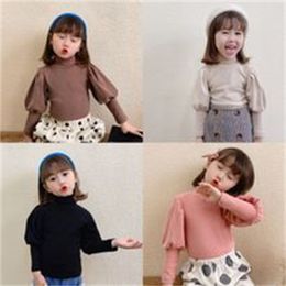 Quality New Kids Sweaters INS Little Girls Puff Sleeve Sweaters Pullover Autumn Fashions Lovely Unisex Children Clothes 1-4T 359 Y2