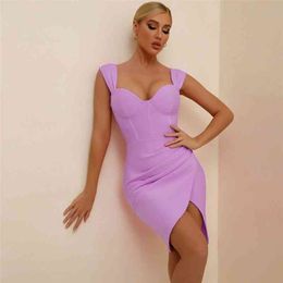 Bandage Dress Summer Lilac Purple Bodycon Dress for Women Draped Off Shoulder Party Dress Evening Birthday Club Outfits 210719