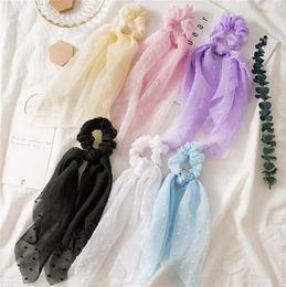 Long Scrunchies Solid Colour Large Intestine Ring Seersucker Headband Ribbon Hairbands Ponytail Holder Girls Hair Accessories 6 Colours