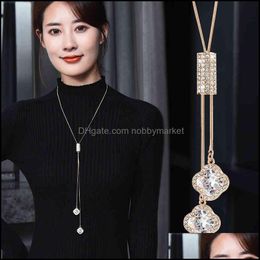 Pendant Necklaces & Pendants Jewellery Simple And Fresh Sweater Chain Clover Crystal Long Necklace Fashion Ruili Womens Wear Versatile Aessori