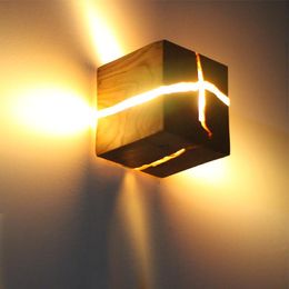 Wall Lamp Cracked Wood Grain Creative Corridor Square Solid Table For Bedroom Bedside Living Room Decoration