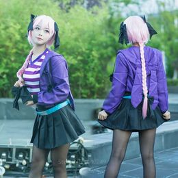 Halloween Party Women Coshome Fate Apocrypha Astolfo Cosplay Costumes Carnival Girls Pink Wig Purple Jacket Coat Dress Up Y0903