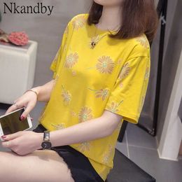 Plus Size Floral Print Top Tees Women Summer Casual Loose Short Sleeve Korean Style T-shirts Female Oversized Trendy Clothes X0628