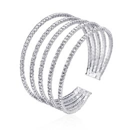 Exquisite Lady Crystal Open Bracelets&bangles Gold Silver Plated Bracelet Multilayer Rhinestones Bracelet Bling Wedding Jewelry Q0719
