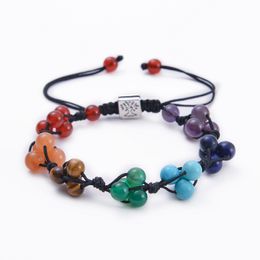 Fashion Natural Chakra Beads Bracelet Adjustable Black Agate Stone Bracelet Life Tree Bracelets Women Yoga Jewellery Gift