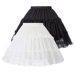 Women's Lolita Skirts Crinoline Petticoat Evening Party Underskirt Vintage Elastic Waist 2-Loop Ruffles Swing Gothic Skirt 210309
