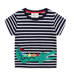 Jumping Metres Summer Cotton Applique Cute Boys Girls T shirts Short Sleeve Baby Casual Tees Kids Stripe Tops Clothing 210529