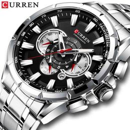 Sports Watches Mens Luxury Brand CURREN Stainless Steel Quartz Watch Chronograph Date Wristwatch Fashion Business Male Clock 210804