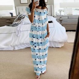 2020 New Women Dresses Loose Off Shoulder Short Sleeve Long Dress Moon Star Printing Elegant Female Spring Summer Dress Vestidos Y0118