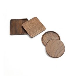 2021 Black walnut wooden coaster Retro Insulation Cup Mat Household Square Round Coaster Insulation pads