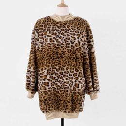 PERHAPS U Women Khaki Leopard Fleece Pullover Winter Stand Collar High Street Sweatshirt H0029 210529
