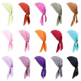 Bamboo Turban Soild Colour Bandana With Elastic Band Headscarf Long Tail Cap Unisex Binding Method Head Wrap Hair Care Cap