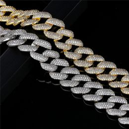 New Fashion 17mm Width 18/22inch Gold Plated Full Bling CZ Stone Cuban Links Chains Necklace for Men Hip Hop Jewelry Gift