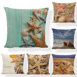 Cushion/Decorative Pillow Ocean Series Starfish Conch Shell Square Cushion Cover 45x45cm Pillowcase Decoration Living Room Linen Bedroom Gif